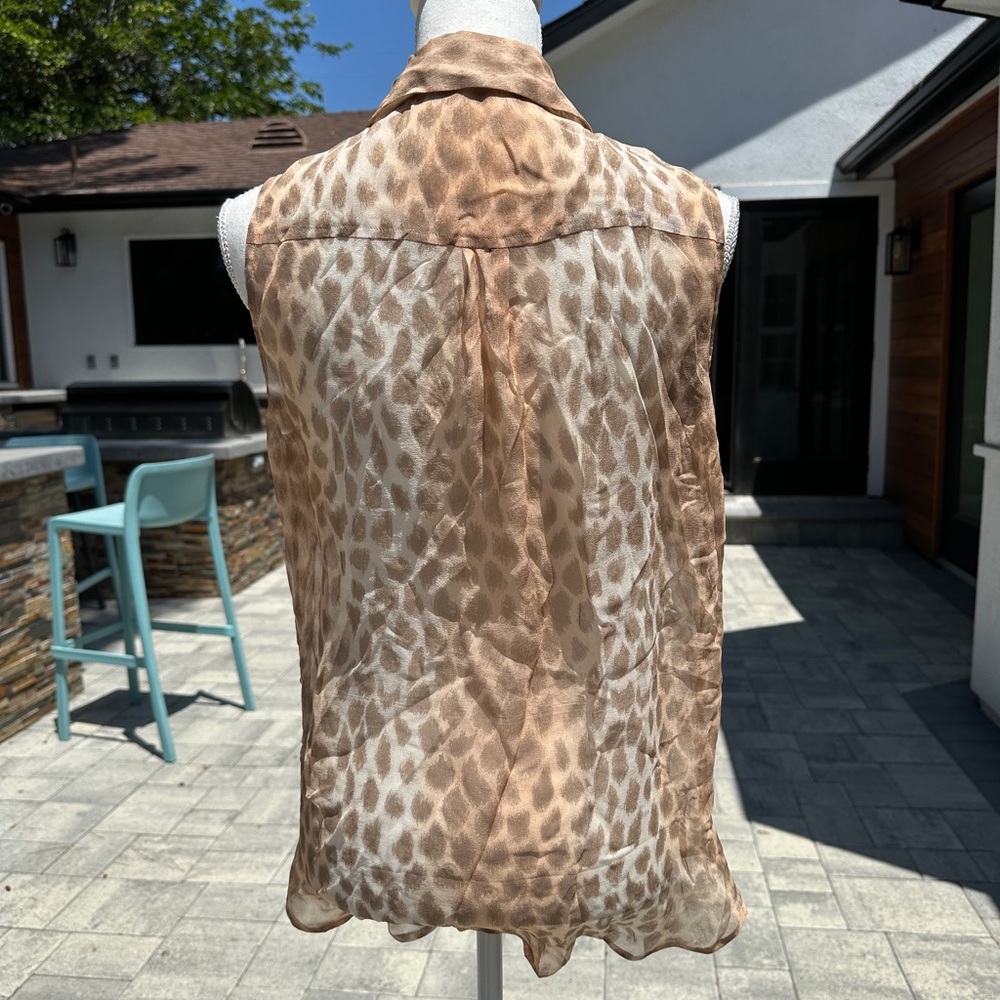 Equipment Cream and Brown Sheer Animal Print Sleeveless Blouse - Picture 2 of 2